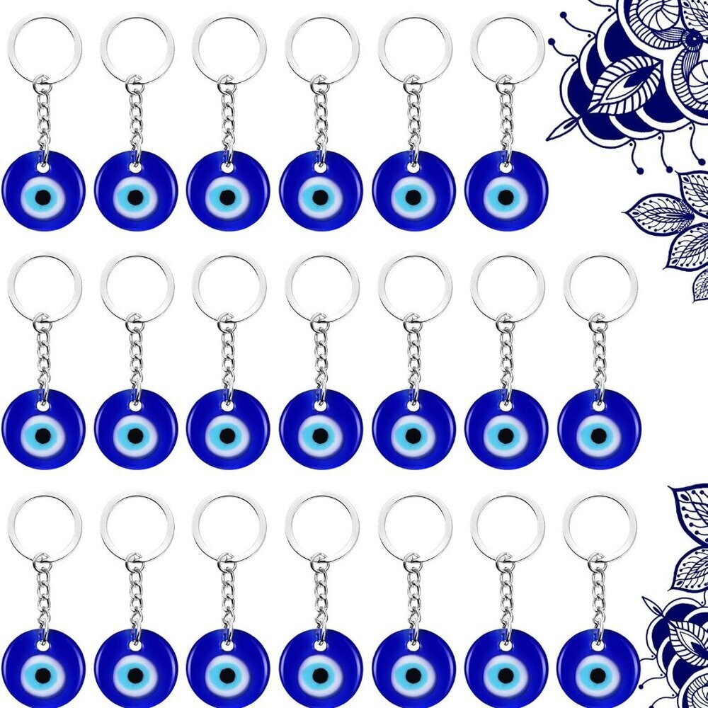 20 Pieces Evil Eye Keychain Bulkturkish Blue Charms Pendants Crafting Glass Keyc